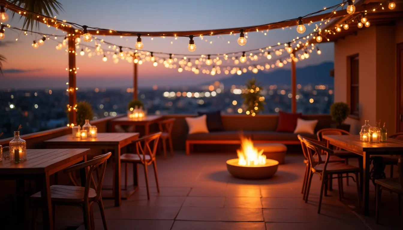 rooftop, party, lumières, ambiance urbaine et nightlife, lieux et lifestyle